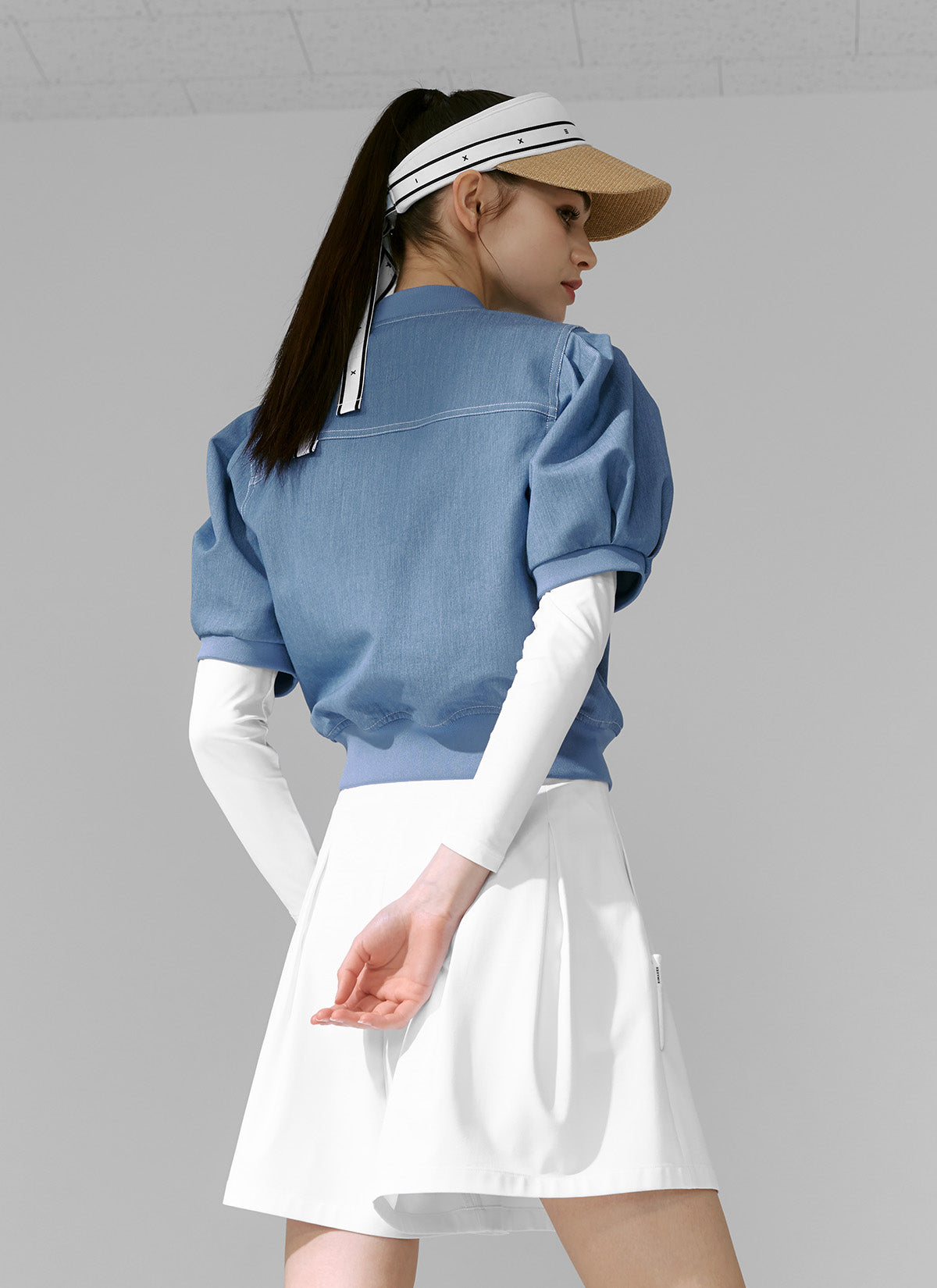 Denim-Like Puff Short Sleeve Jumper