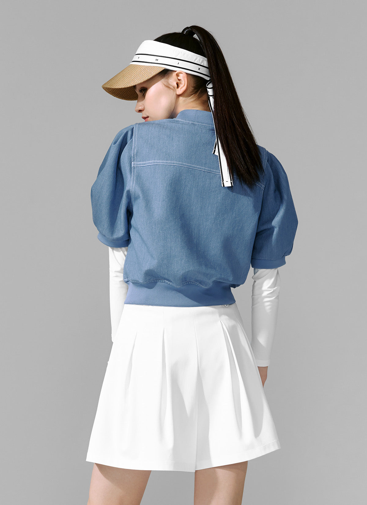 Denim-Like Puff Short Sleeve Jumper