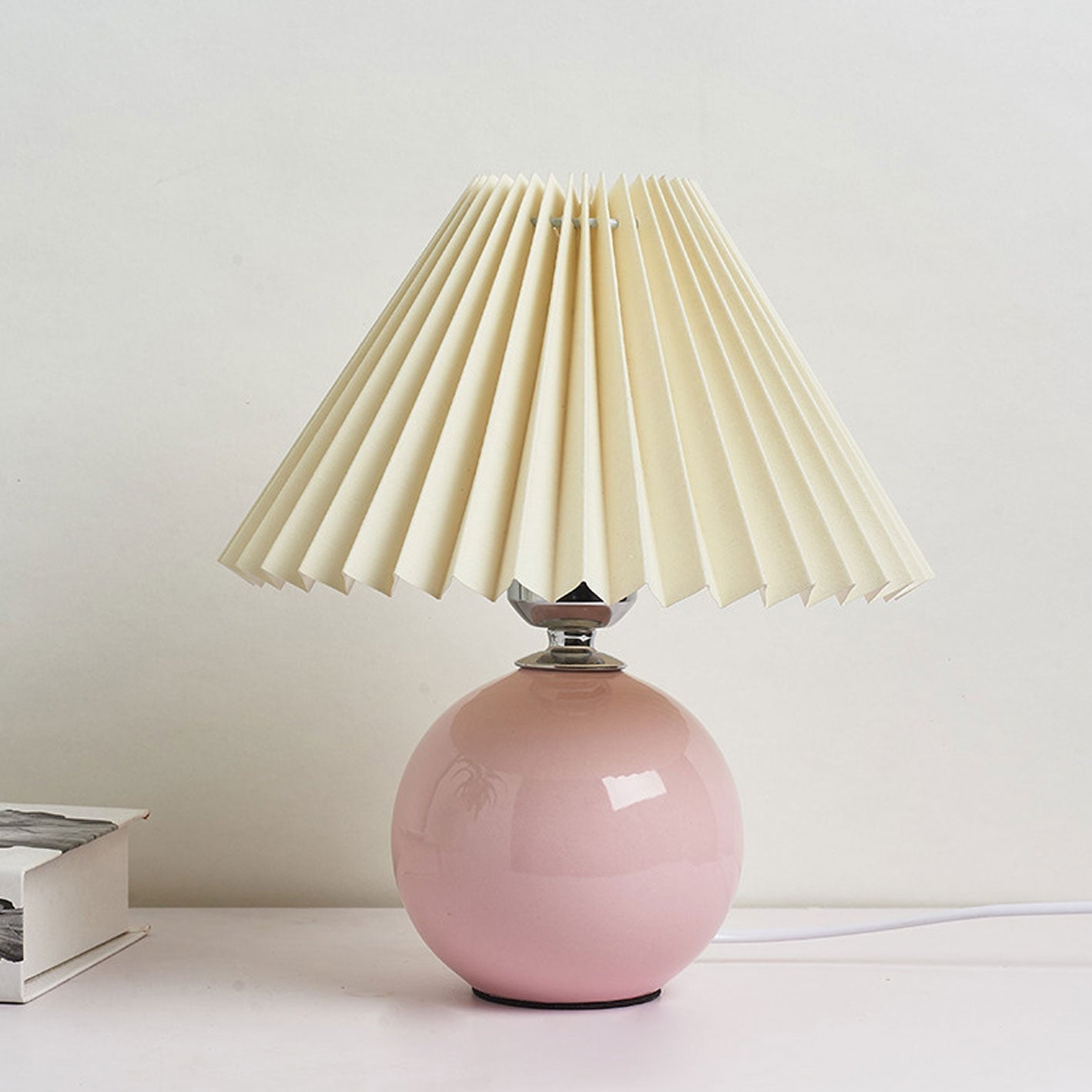 Nordic Ceramic Table Lamp With Pleated Fabric Shade
