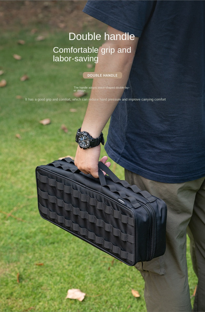 Campingmoon BK-15/40 Tactical Storage Bag Portable Outdoor Camping Equipment Tools Double Layer Storage Peg Stakes Hammer Rope Organizer Black Khaki