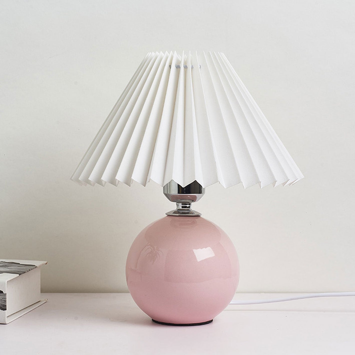 Nordic Ceramic Table Lamp With Pleated Fabric Shade