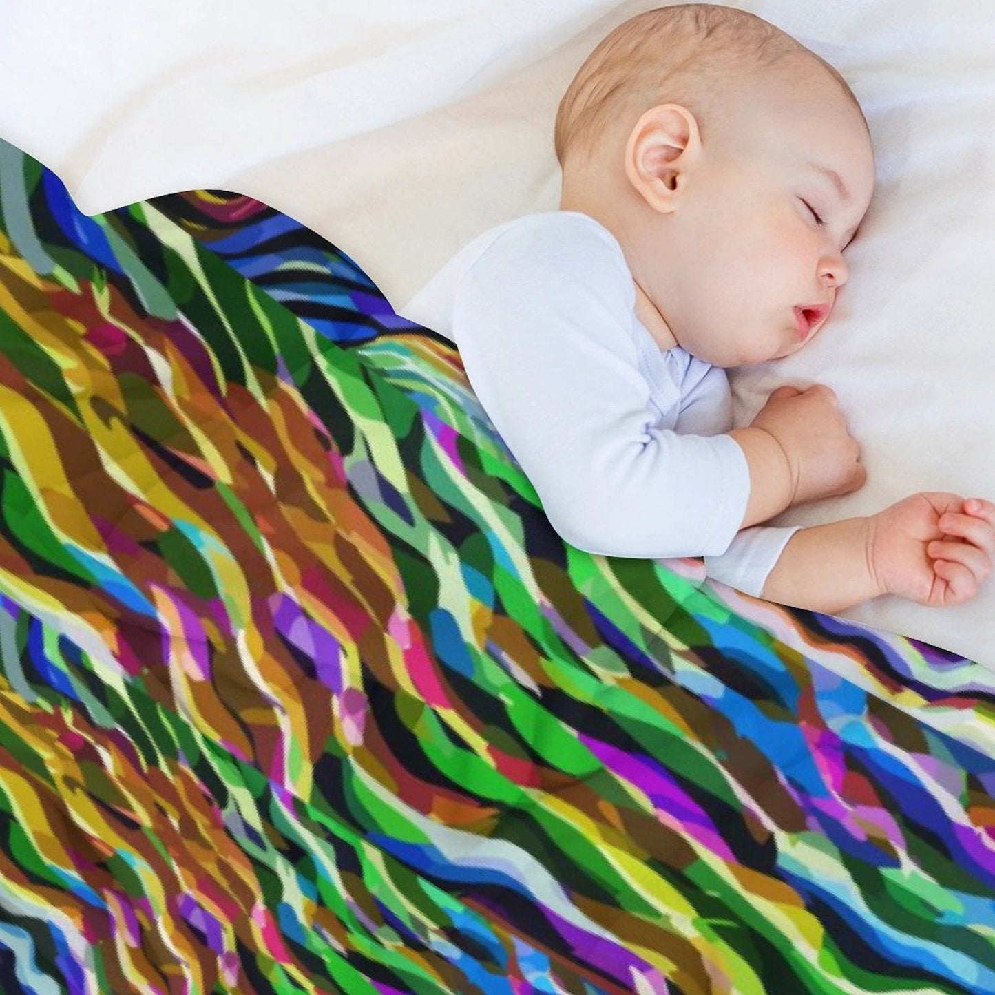 Lightning Complex AOP Vintage Flannel Blanket 50"×60" | Psychedelic Ribbon-Wave Maximalist Throw (250gsm)
