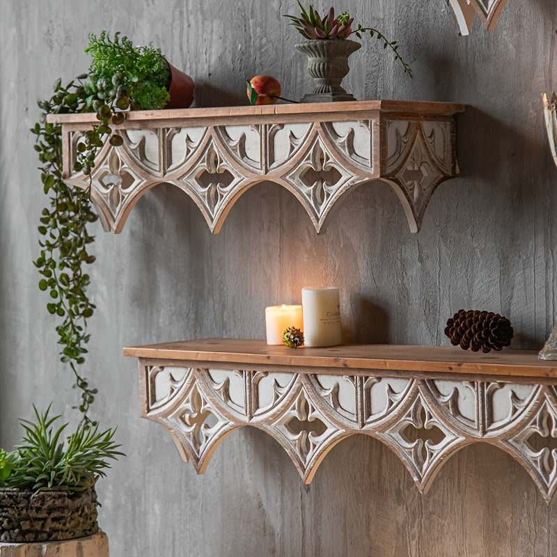 Vintage-Inspired Wooden Wall Shelf - R2NK