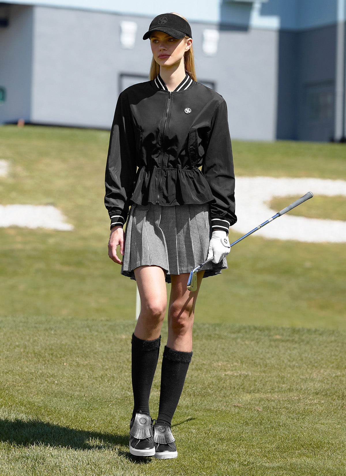 Houndstooth Pleated Skirt