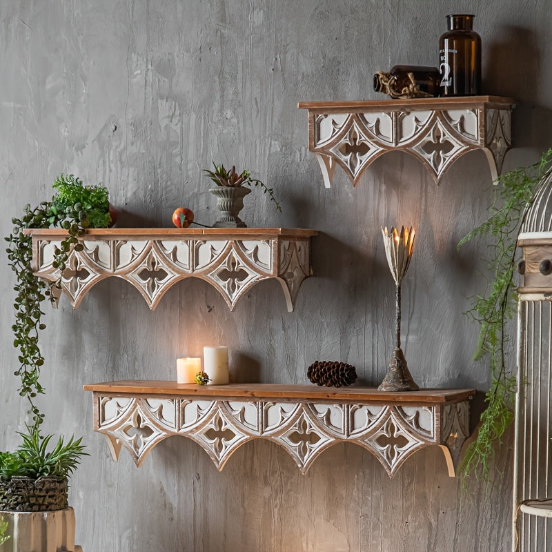 Vintage-Inspired Wooden Wall Shelf - R2NK