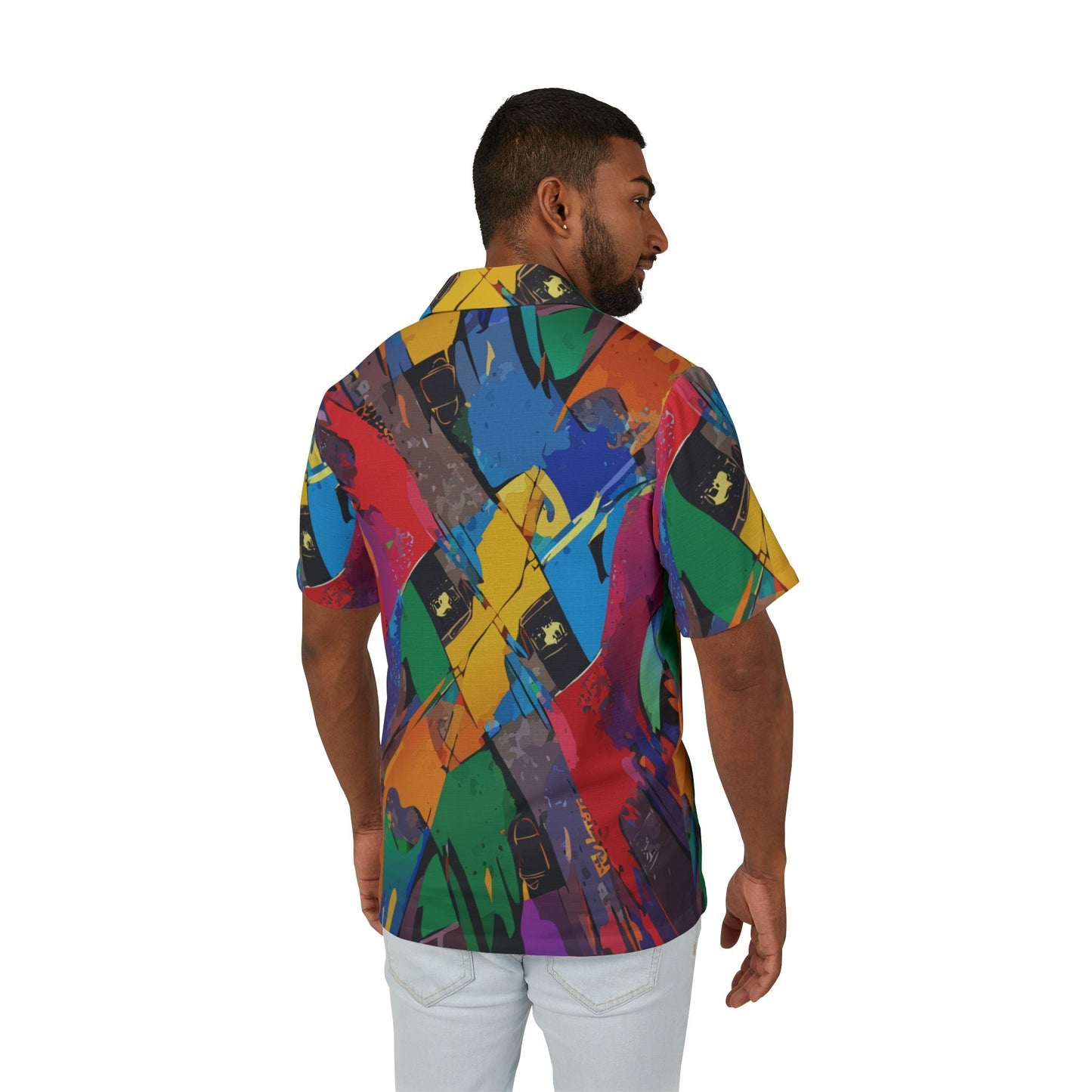 Vibrant Men's Hawaiian Camp Shirt, Tropical Vacation Wear, Beach Party Essentials, Fun Summer Fashion, Colorful AOP Shirt