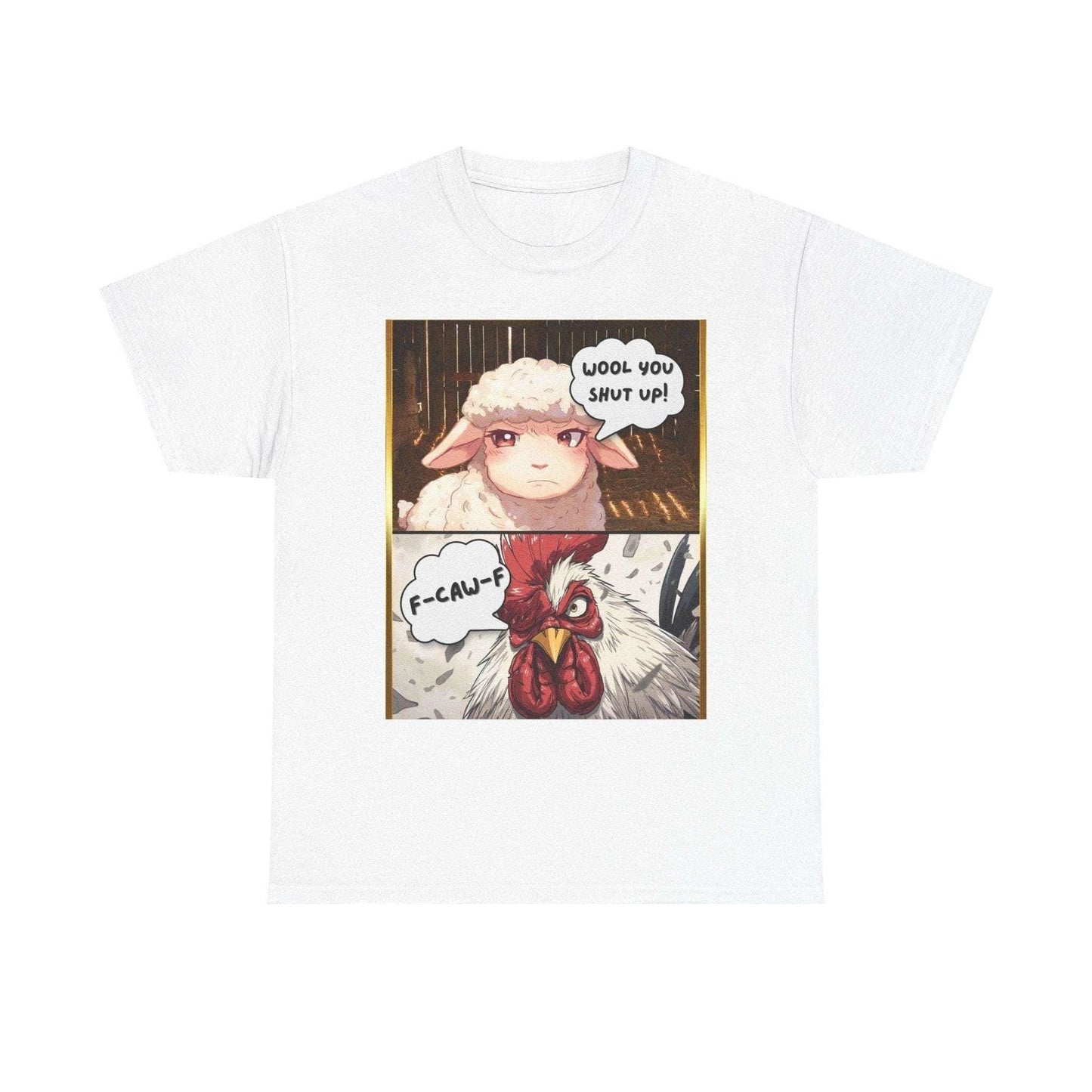 Wool You F-Caw-F | Anime Meme Graphic Tee — Chaotic Barnyard Humor T-Shirt for Internet Culture