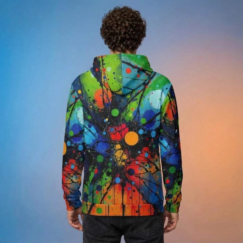 Trippy Rasta Splatter Ink Hoodie - Psychedelic Acrylic Pour Sweatshirt for Reggae & Festivals