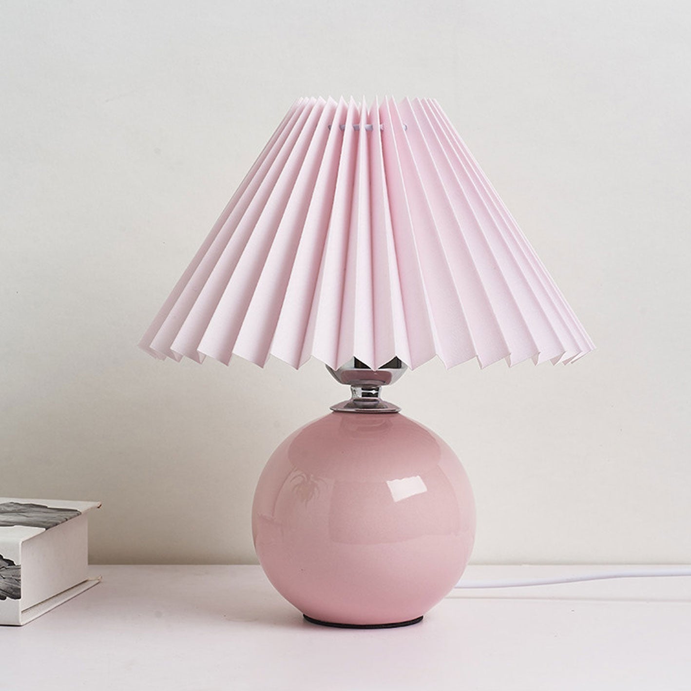 Nordic Ceramic Table Lamp With Pleated Fabric Shade