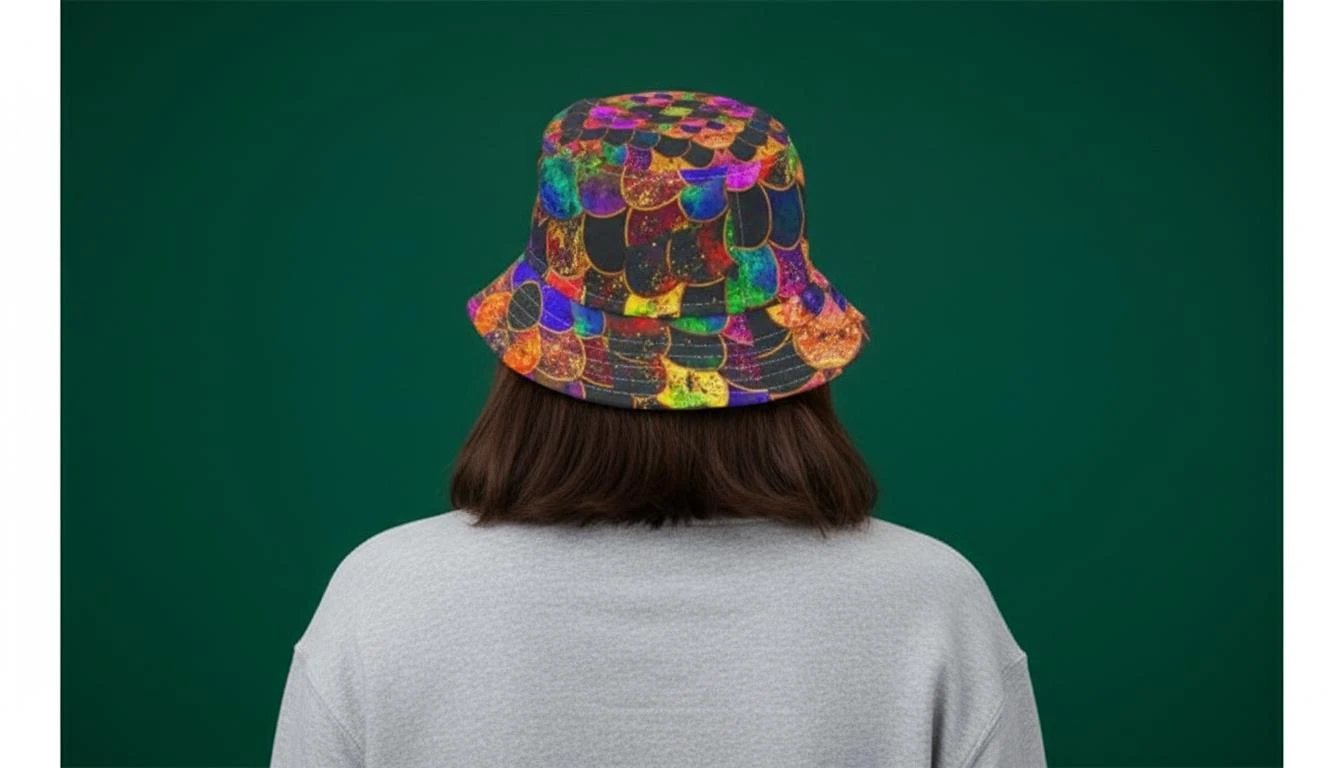 Maximalist Zany-Stitch AOP Bucket Hat for Eccentric Sun-Seekers — Bold USA-Made Print, Color Pop Festival Headwear
