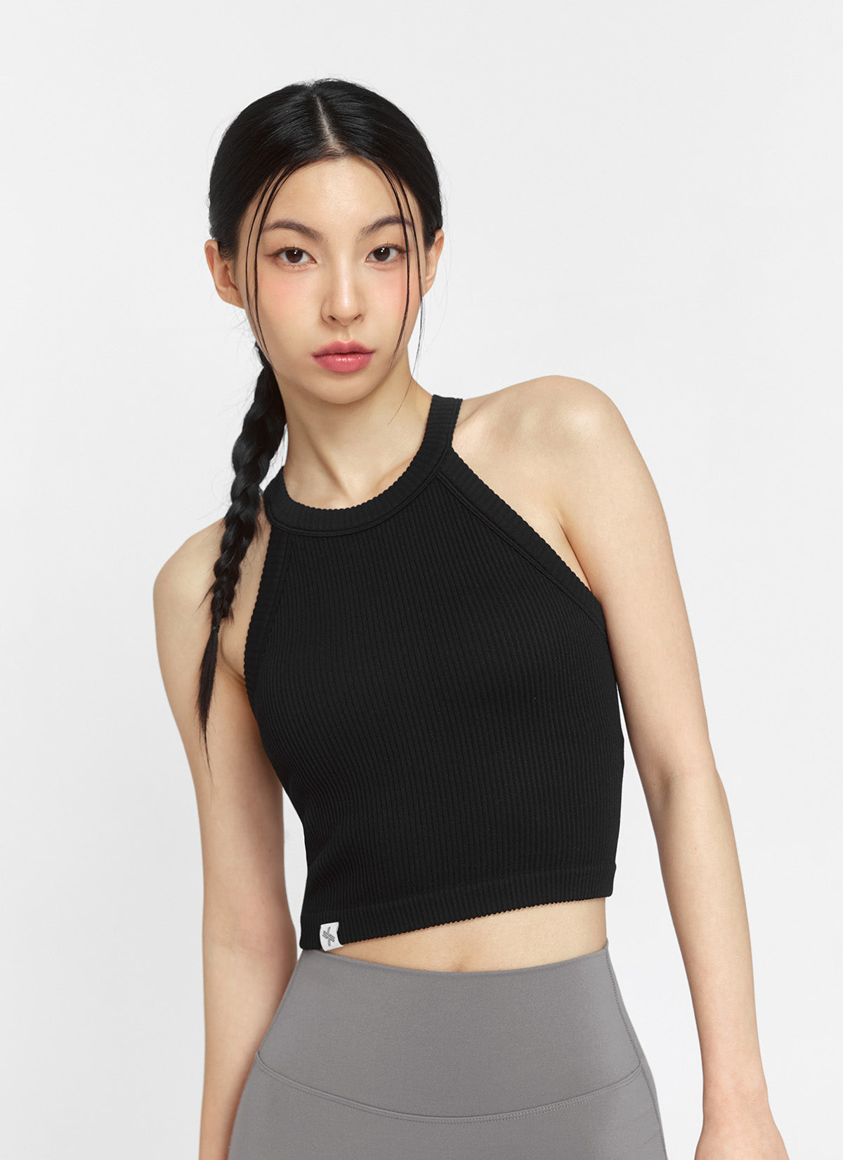 Ribbed Seamless Halter Neck Crop Top