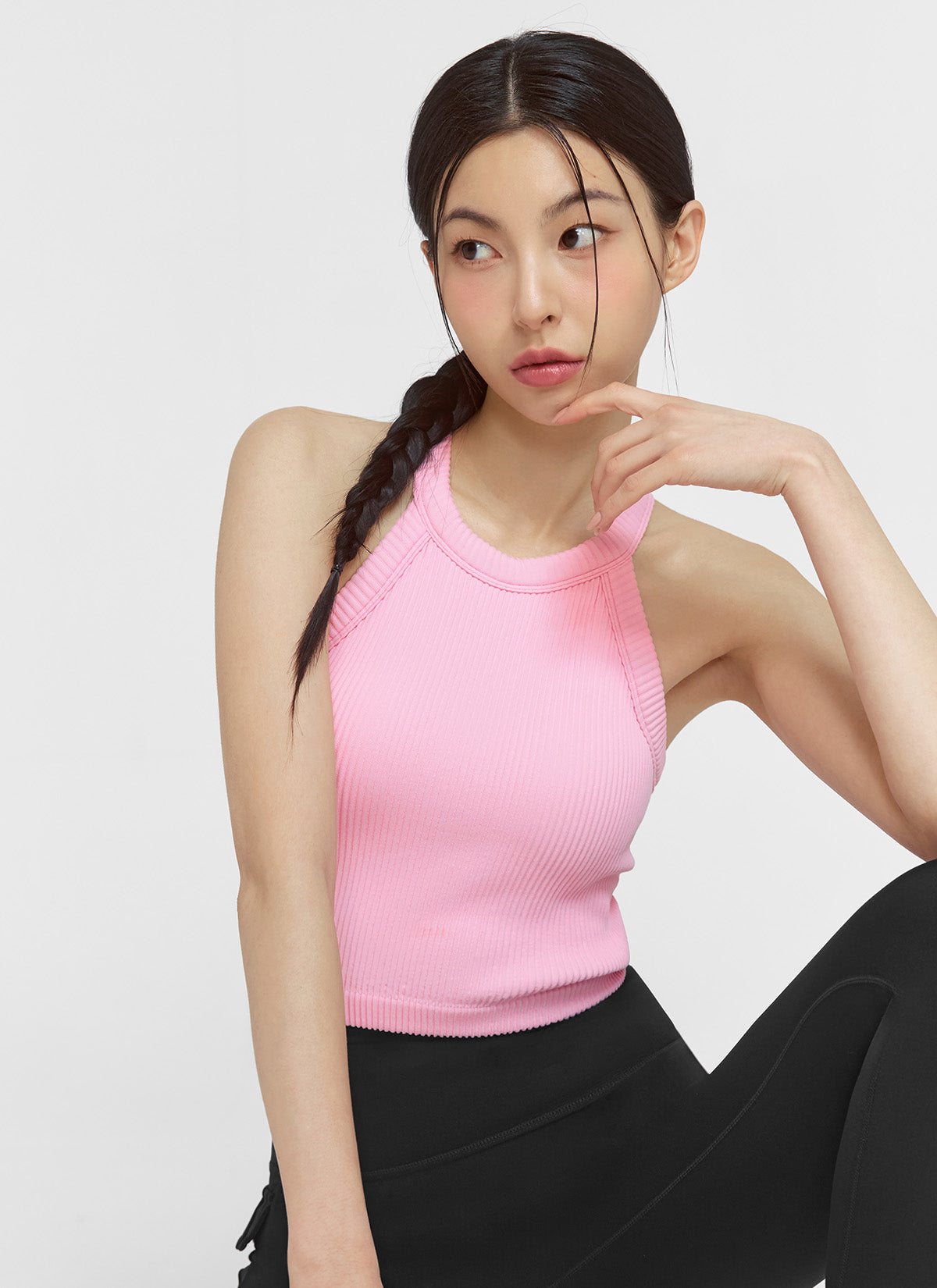 Ribbed Seamless Halter Neck Crop Top