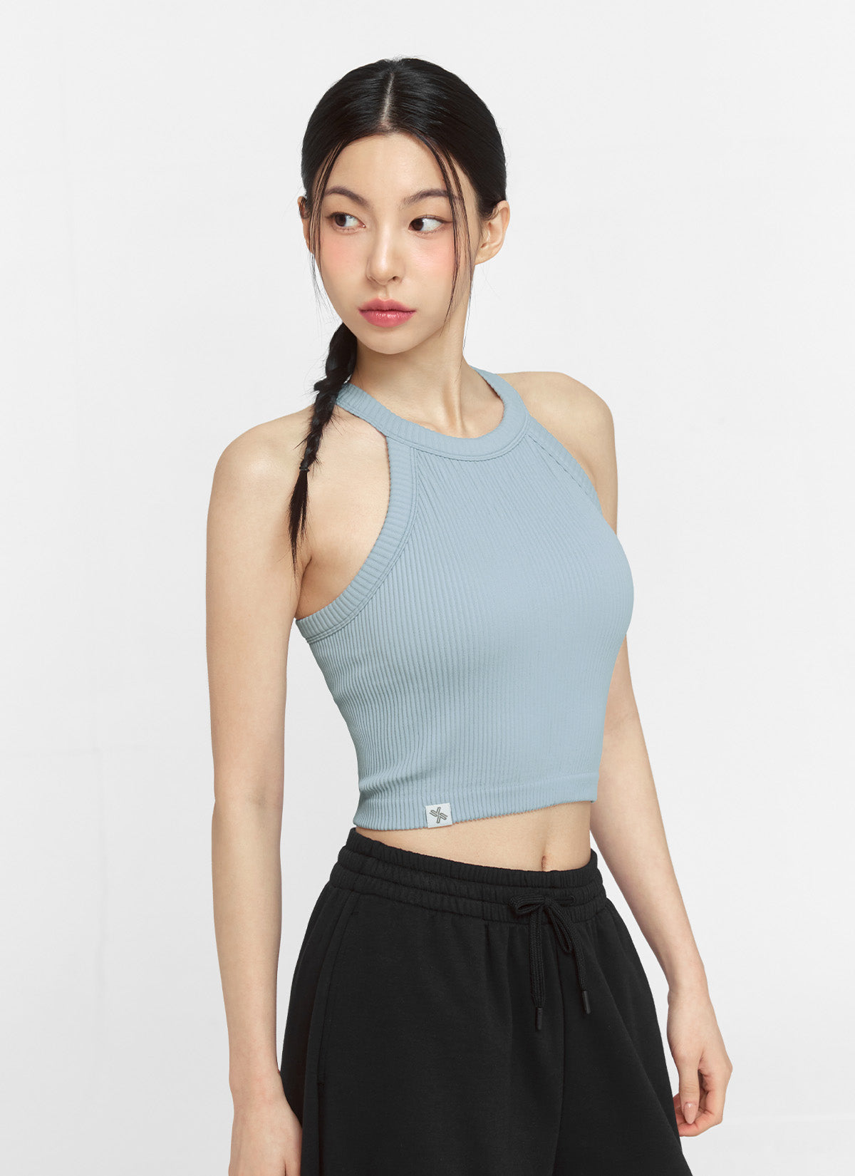 Ribbed Seamless Halter Neck Crop Top