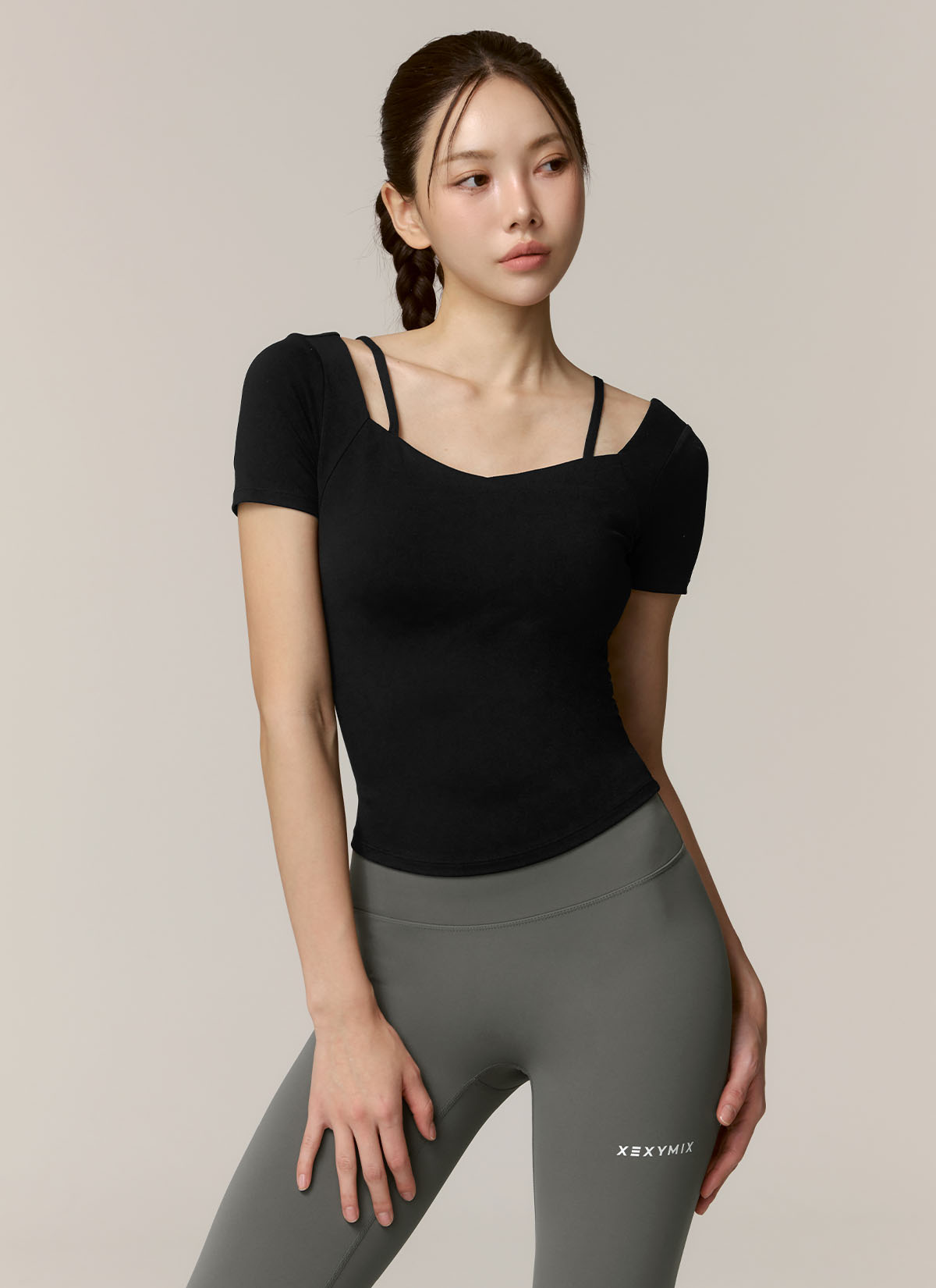 Cotton-Like Heart Neck Crop Top