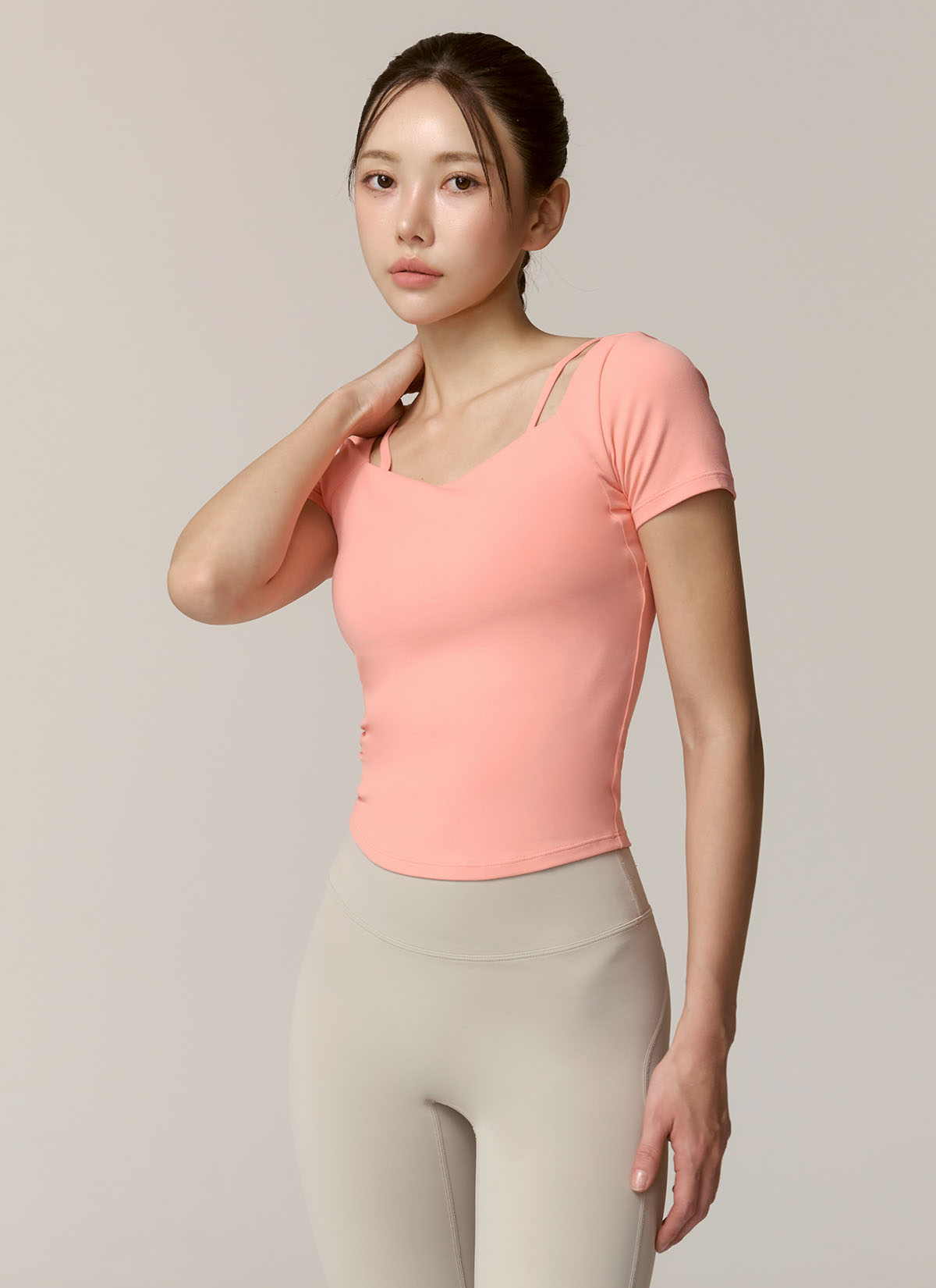 Cotton-Like Heart Neck Crop Top