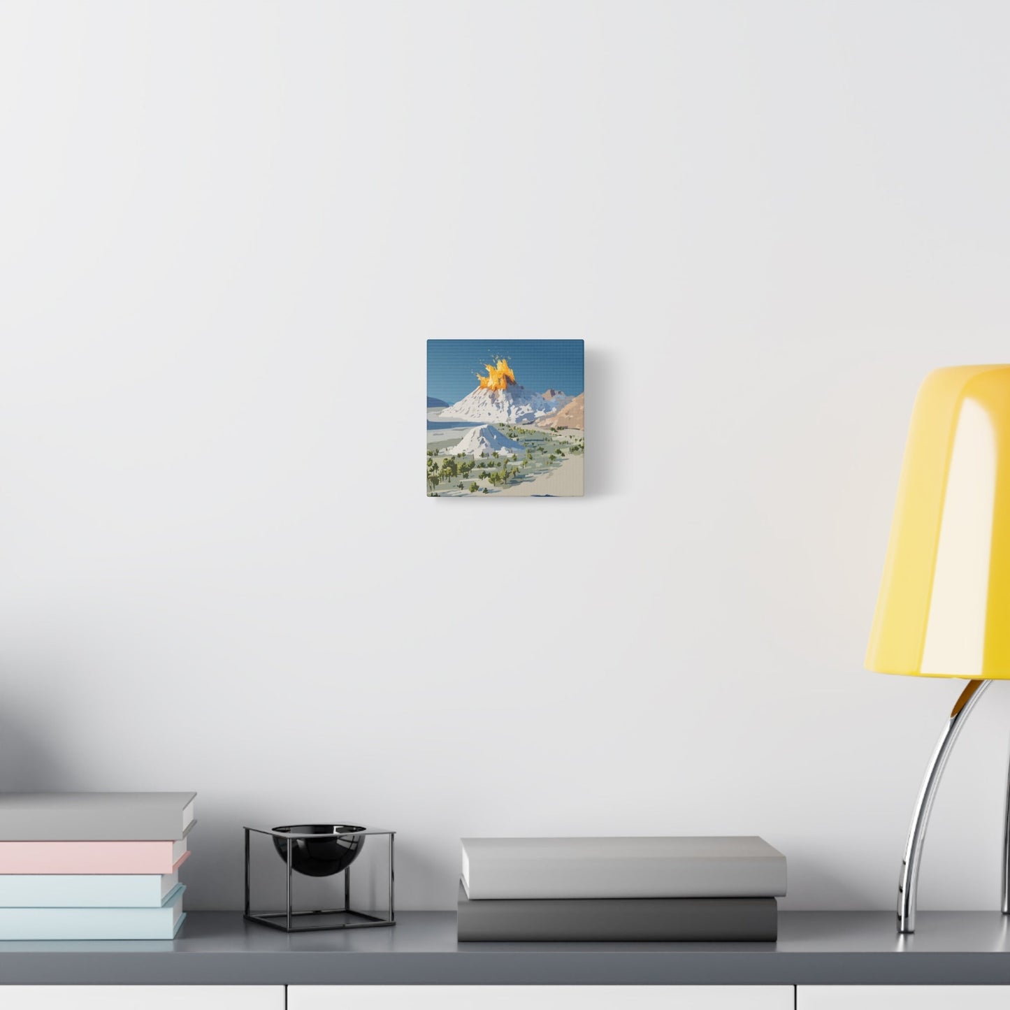 Tropical Volcano Eruption Canvas Wall Art | Stylized National-Park Vector Print on FSC-Certified Stretched Matte Canvas — Mystery Island Decor