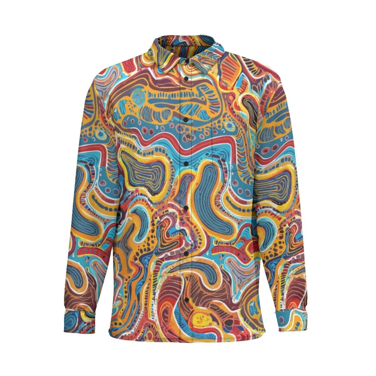 Maximalist Long-Sleeve Shirt for Creative Directors — DNA Thread AOP Button-Up, Art-Forward Workwear, Founder Uniform, Gallery-Ready Menswear