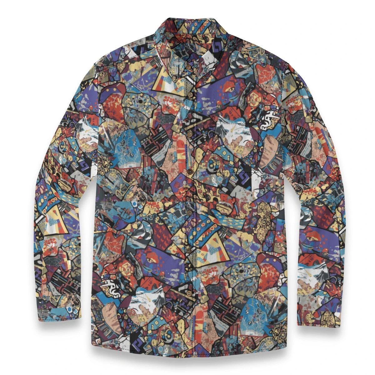 Gatsby's Gear AOP Long Sleeve Button-Up Shirt | Art Deco Maximalist Print Slub Cotton (125gsm, XS–5XL)