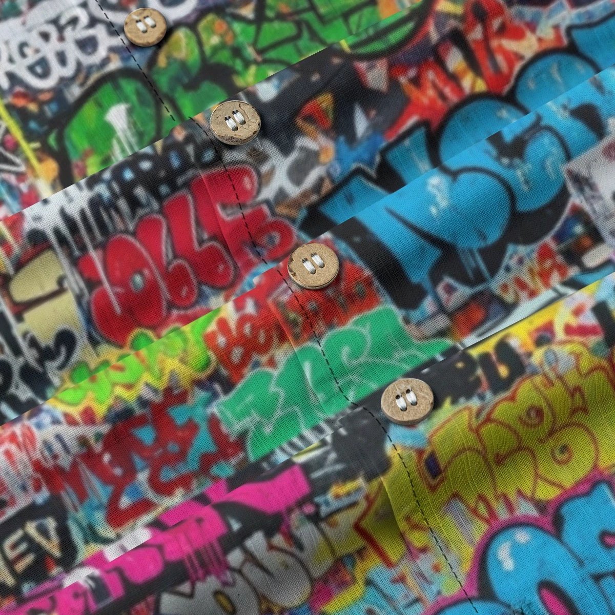 Classic Graffiti AOP Hawaiian Shirt for Summer Main Characters — 125gsm Antibacterial Cotton, Bamboo Texture Roman Collar