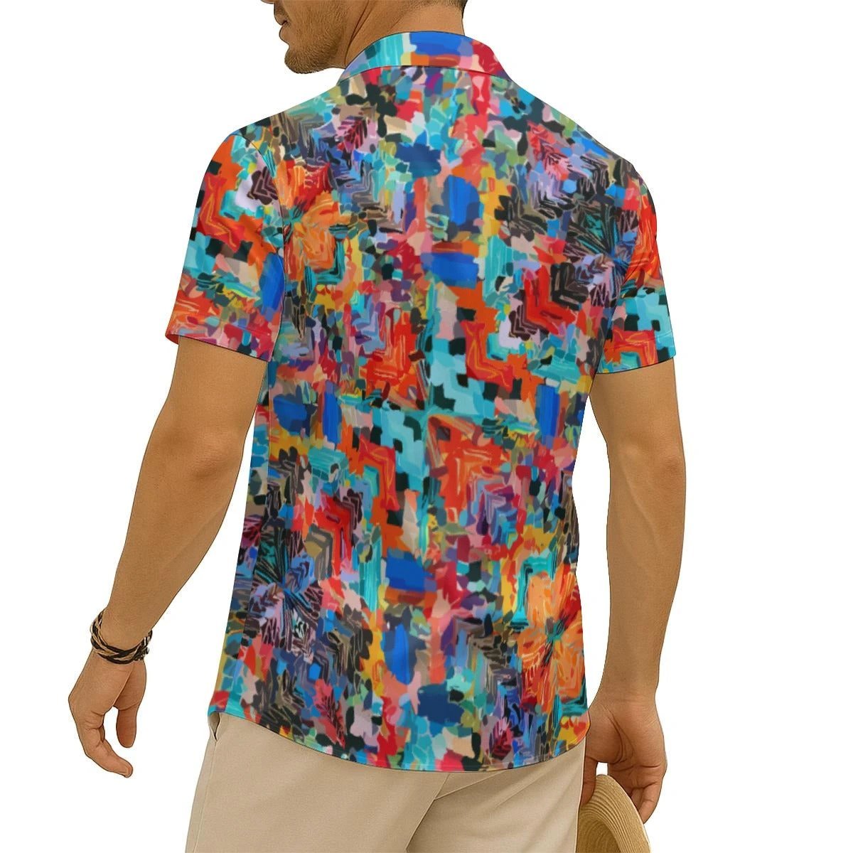 Fluid Abstract AOP Men's Silk-Feel Short Sleeve Shirt | Imitation Silk Loose-Cut Summer Top — Maximalist Print Resort Menswear (S–5XL)
