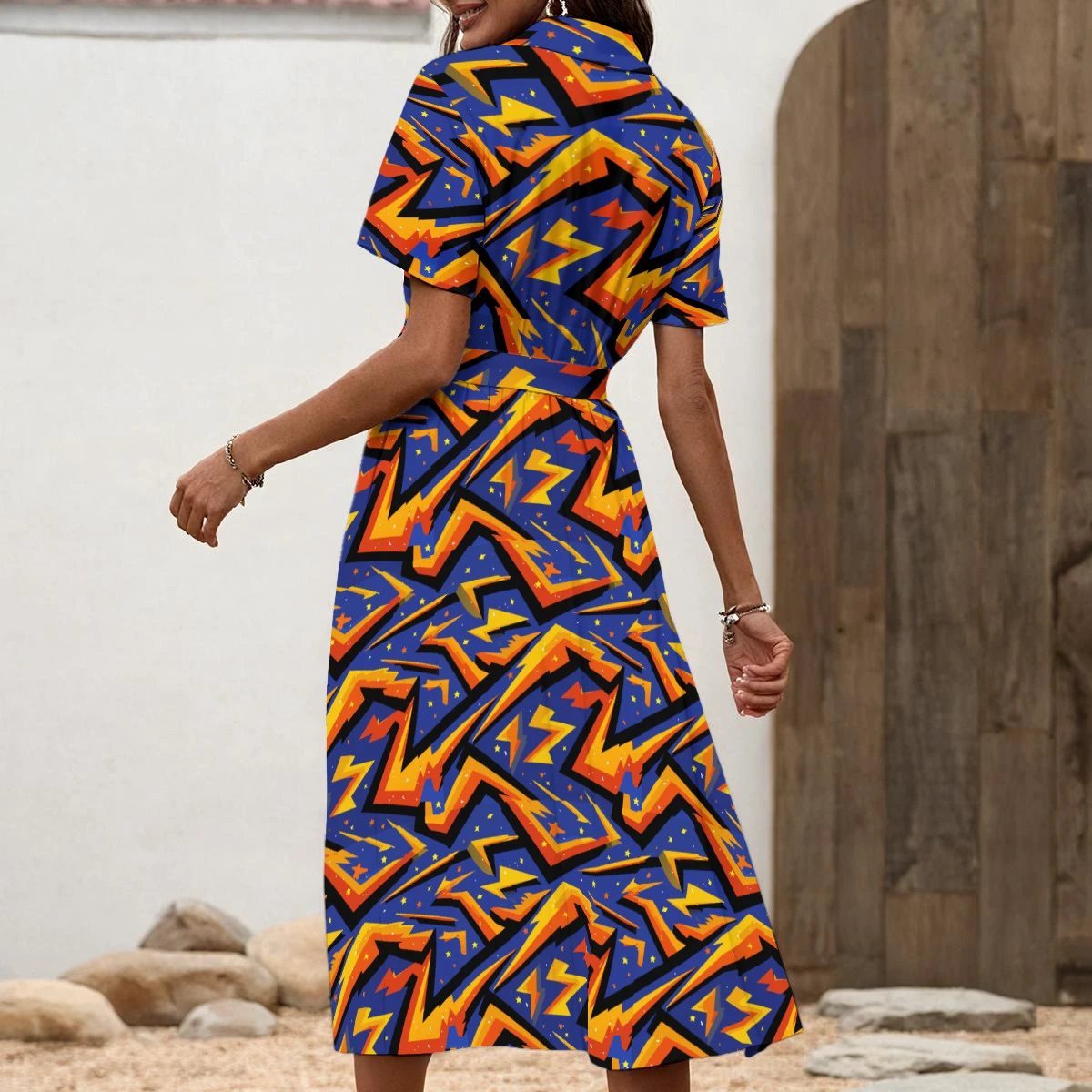 Maximalist Midi Dress for Gallery-Going Self-Expressers — AOP Button-Front Shirt Dress, Festival Statement Dress, Art-Forward Women's Midi