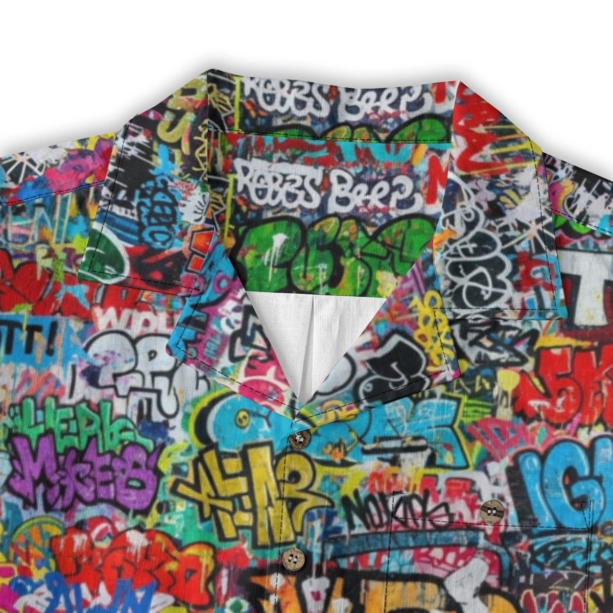 Classic Graffiti AOP Hawaiian Shirt for Summer Main Characters — 125gsm Antibacterial Cotton, Bamboo Texture Roman Collar