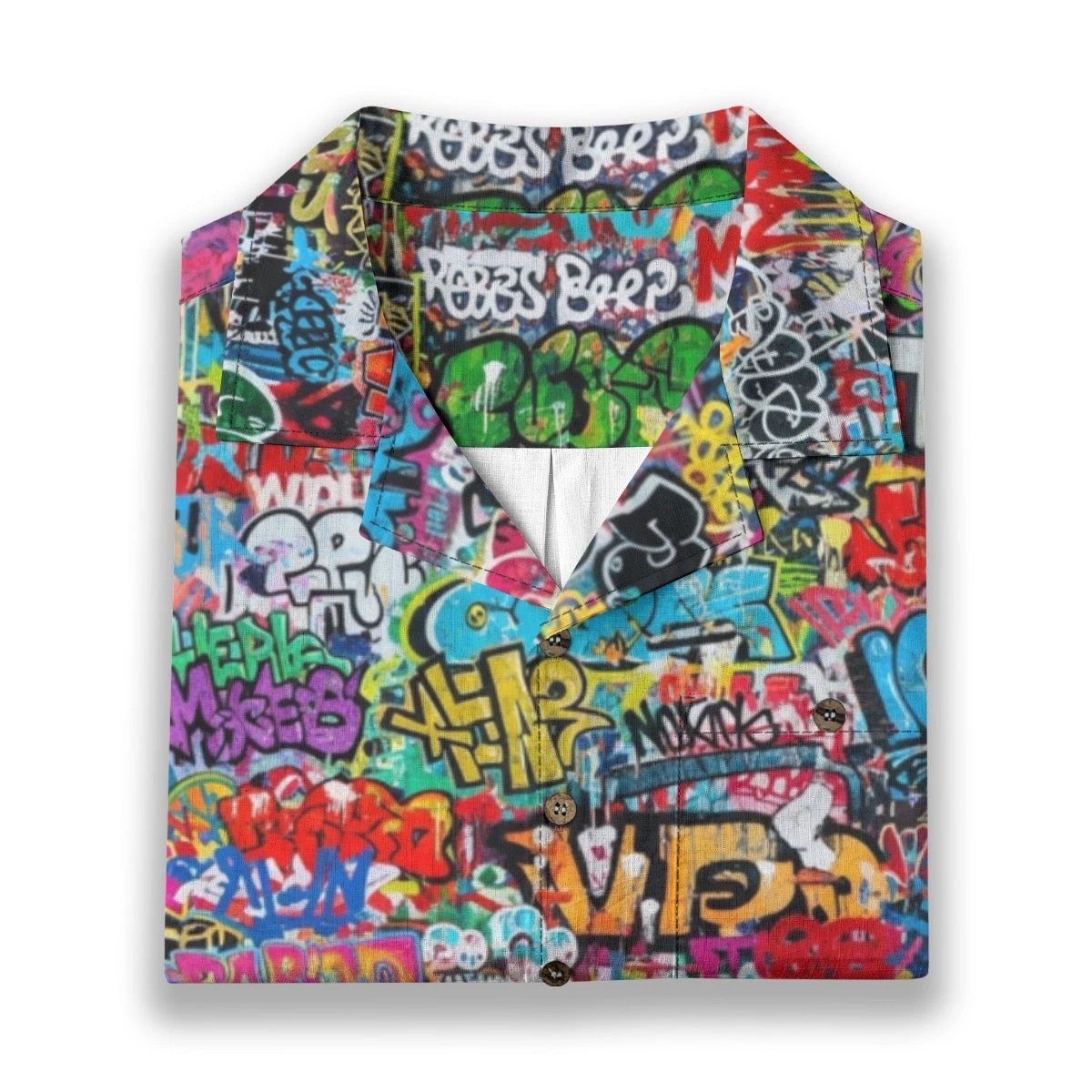Classic Graffiti AOP Hawaiian Shirt for Summer Main Characters — 125gsm Antibacterial Cotton, Bamboo Texture Roman Collar