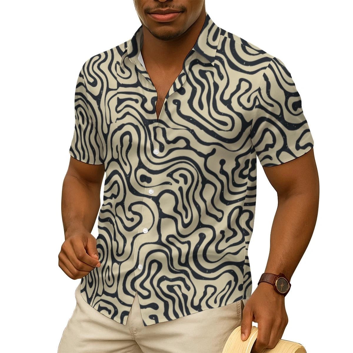 Vivid Abstract AOP Men's Silk-Feel Shirt | Maximalist All-Over Print Summer Top