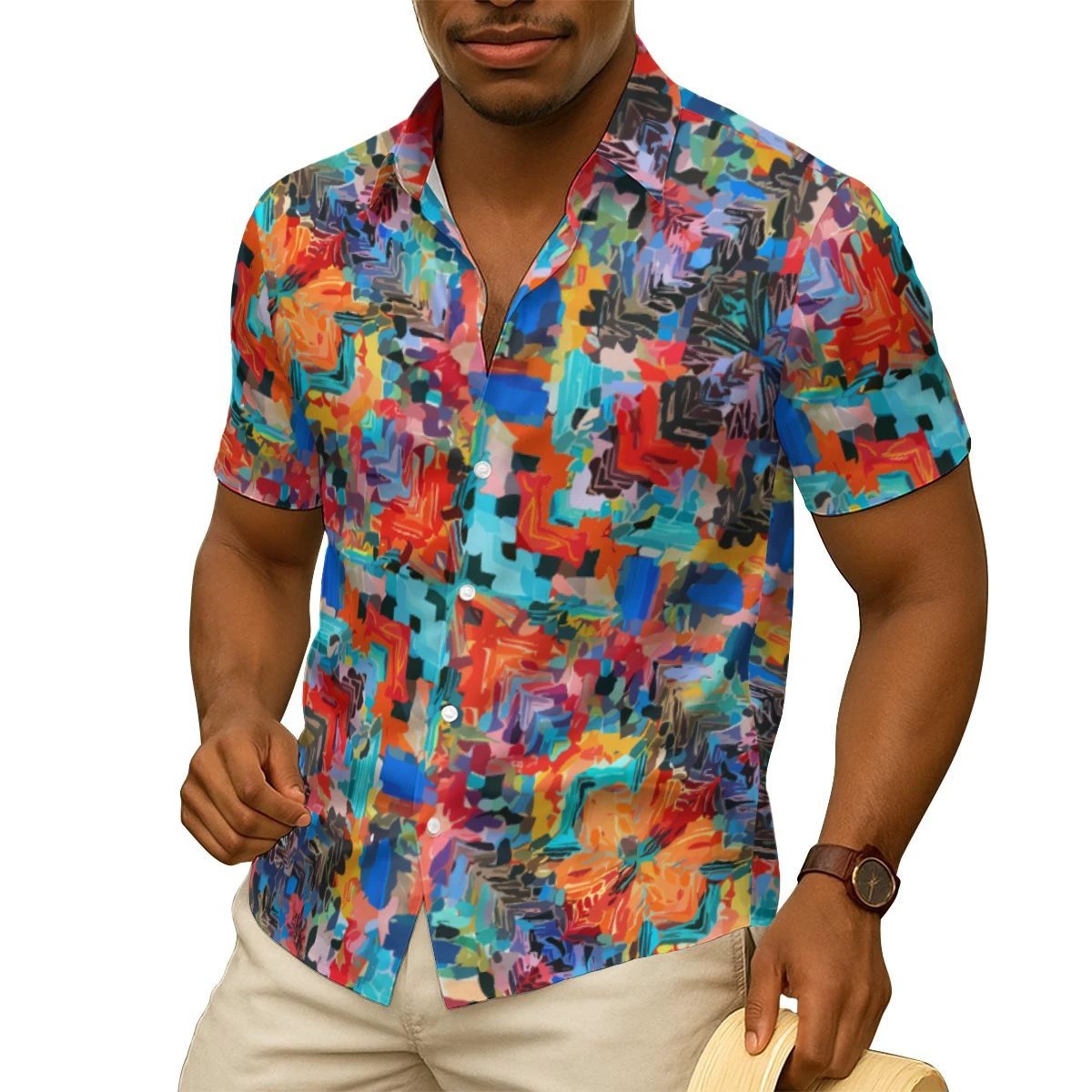 Fluid Abstract AOP Men's Silk-Feel Short Sleeve Shirt | Imitation Silk Loose-Cut Summer Top — Maximalist Print Resort Menswear (S–5XL)