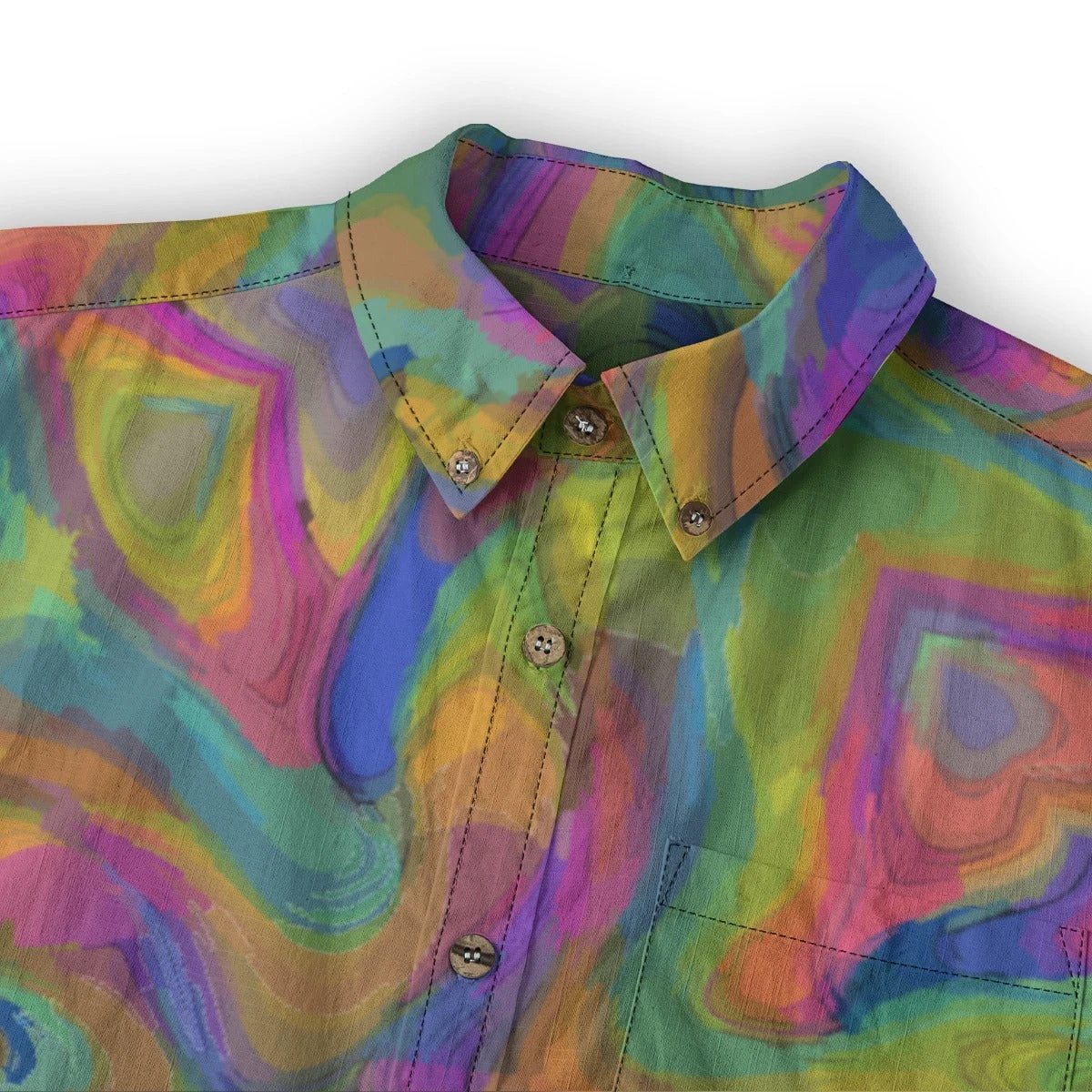 Mystery Machine AOP Lapel Shirt for Retro Maximalists — 125gsm Slub Cotton Scooby-Doo Inspired Long Sleeve Button-Up, Nostalgia-Core Creative Menswear