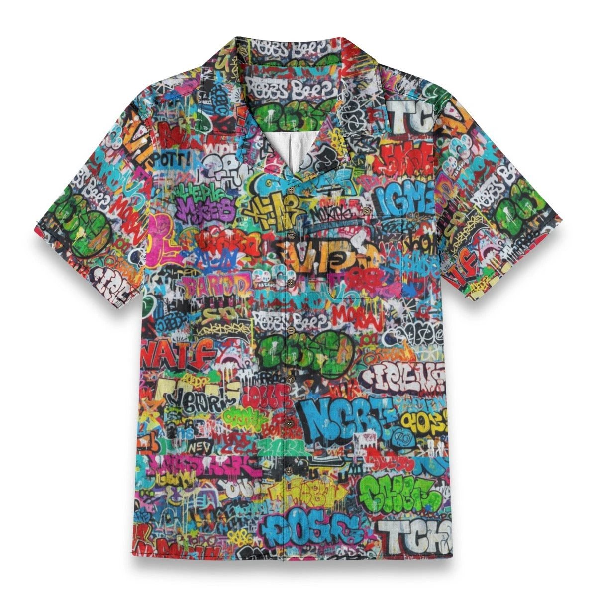 Classic Graffiti AOP Hawaiian Shirt for Summer Main Characters — 125gsm Antibacterial Cotton, Bamboo Texture Roman Collar
