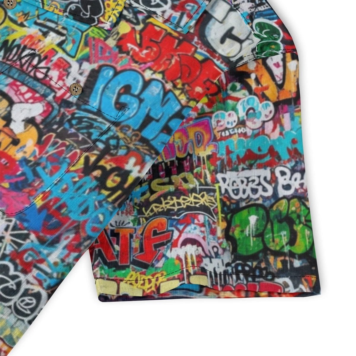 Classic Graffiti AOP Hawaiian Shirt for Summer Main Characters — 125gsm Antibacterial Cotton, Bamboo Texture Roman Collar