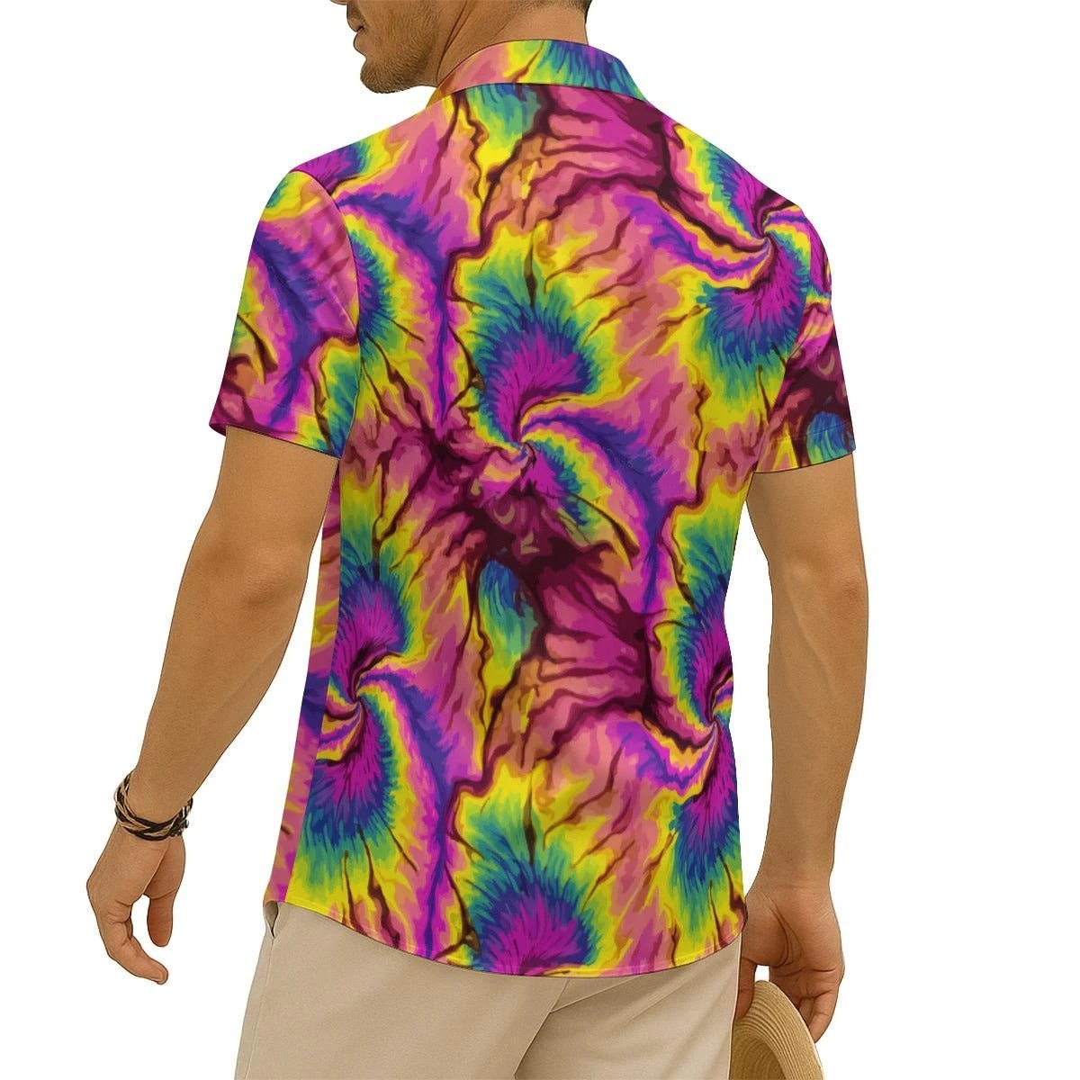 Wearable Art Silk-Feel Shirt for Festival-Goers — Incoherent State of Dye AOP Short Sleeve, Fluid Abstract Print, Dyles Mavis Original
