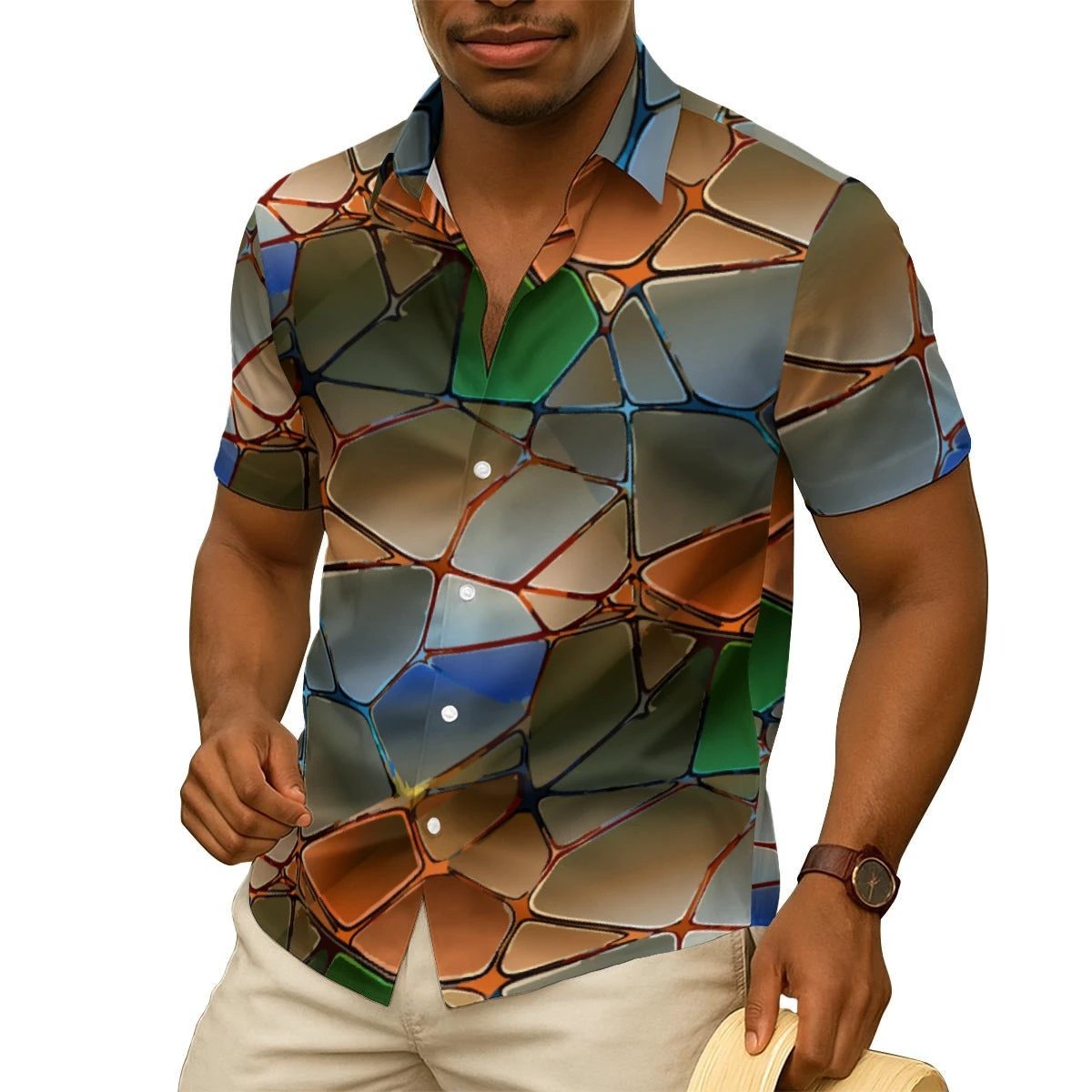 Tortoise Race All-Over Print Silk-Feel Button-Up Shirt