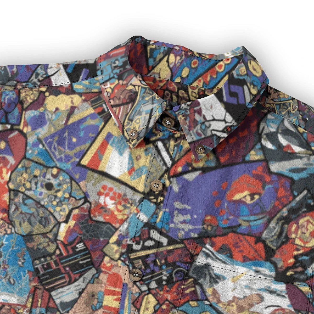 Gatsby's Gear AOP Long Sleeve Button-Up Shirt | Art Deco Maximalist Print Slub Cotton (125gsm, XS–5XL)