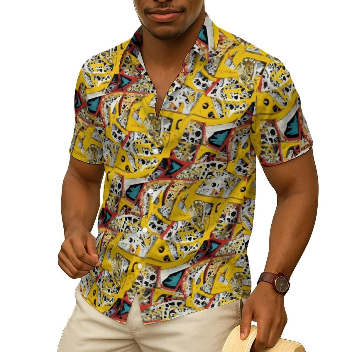 Static Frequency AOP Men's Silk-Feel Shirt | Maximalist Short-Sleeve Summer Top