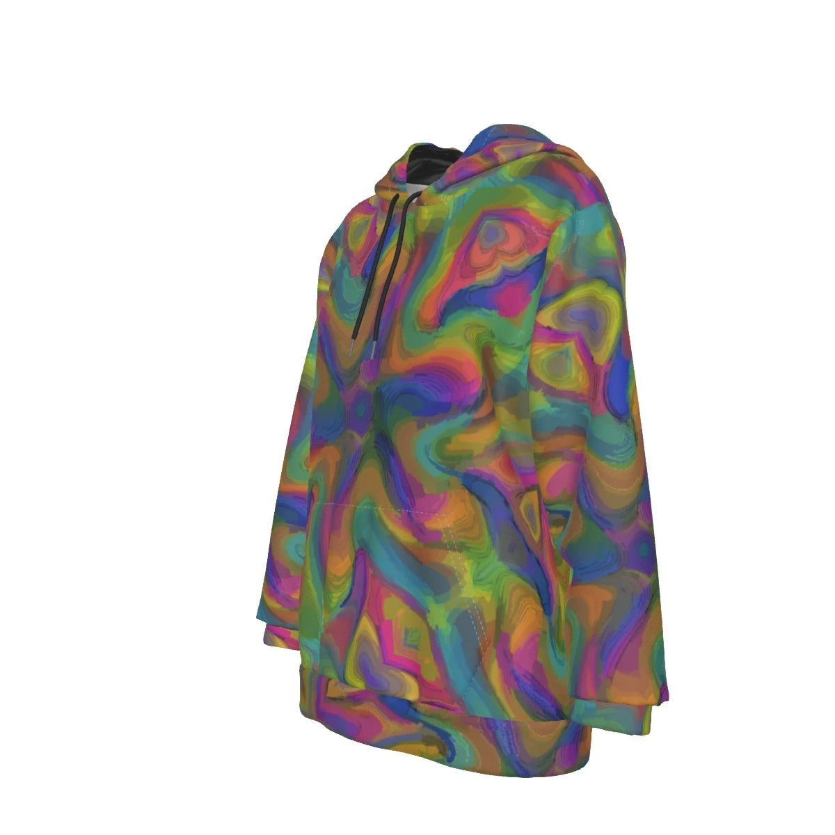 Pastel Melt Swirl Women's Hoodie — Soft Rainbow Marble AOP Pullover for Dreamy Maximalists