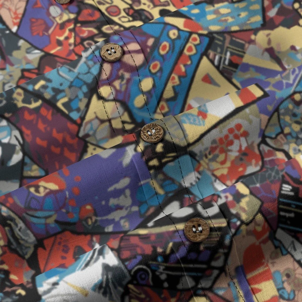 Gatsby's Gear AOP Long Sleeve Button-Up Shirt | Art Deco Maximalist Print Slub Cotton (125gsm, XS–5XL)