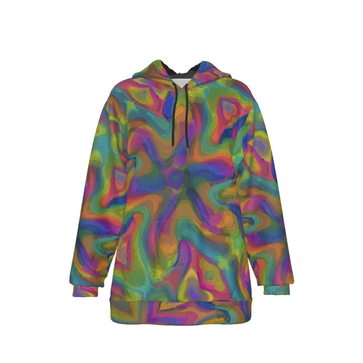Pastel Melt Swirl Women's Hoodie — Soft Rainbow Marble AOP Pullover for Dreamy Maximalists