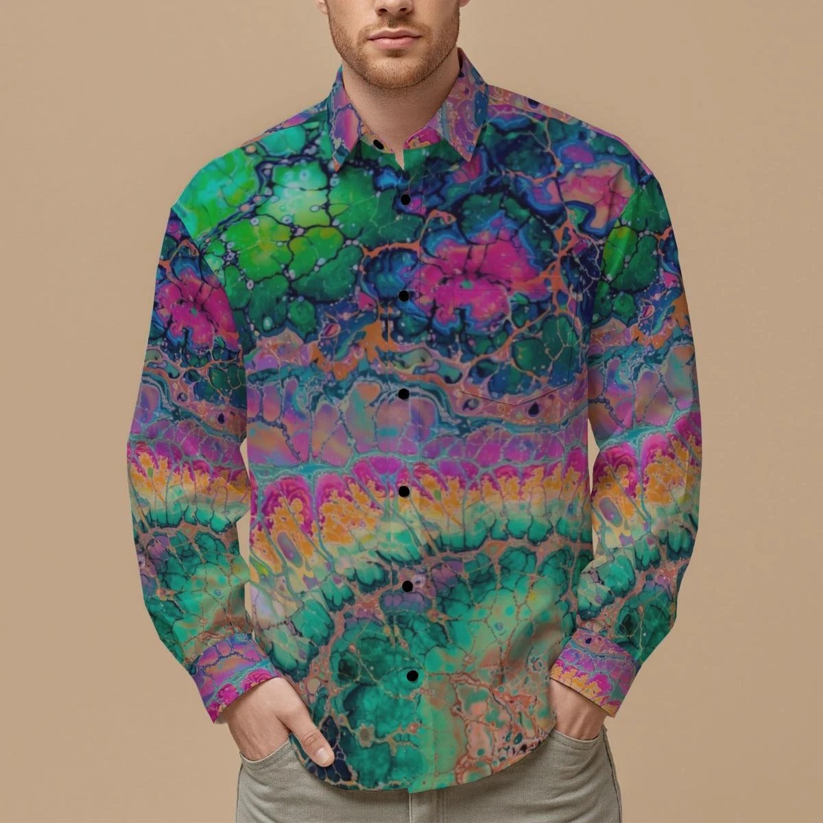 Organic Cellular Mutation AOP Slim Fit Long Sleeve Shirt