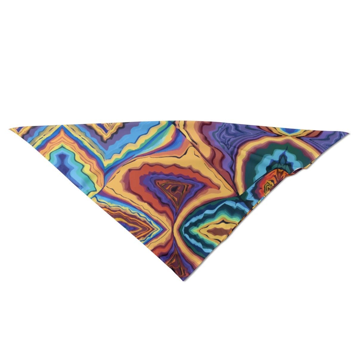 Agate Dreams Silk Bandana — Blue & Amber Geode Marble AOP Square Scarf, Psychedelic Accessory
