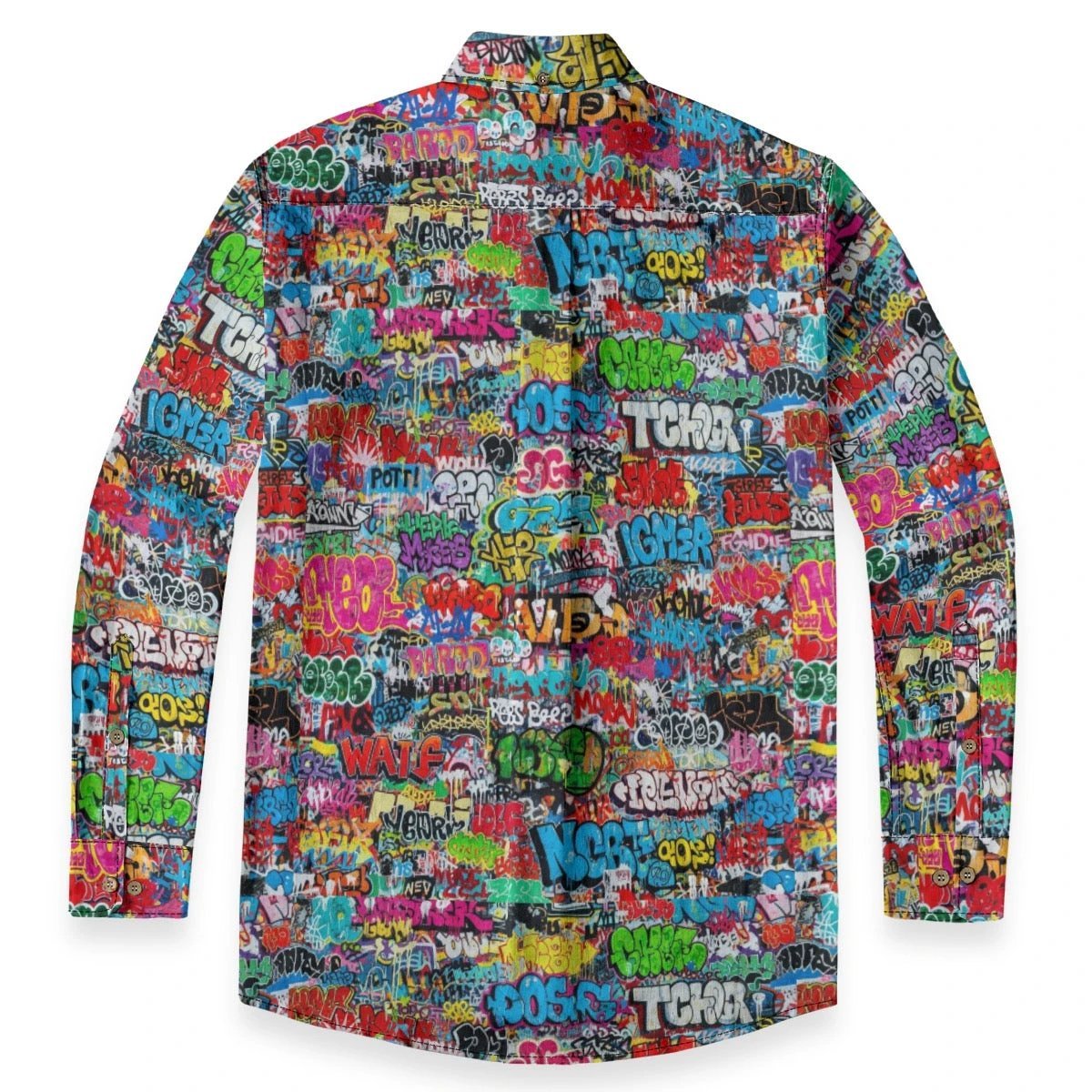 Graffiti Mural AOP Lapel Shirt for Hip-Hop Streetwear Collectors — 125gsm Slub Cotton Long Sleeve, Full-Bleed Urban Art Workwear