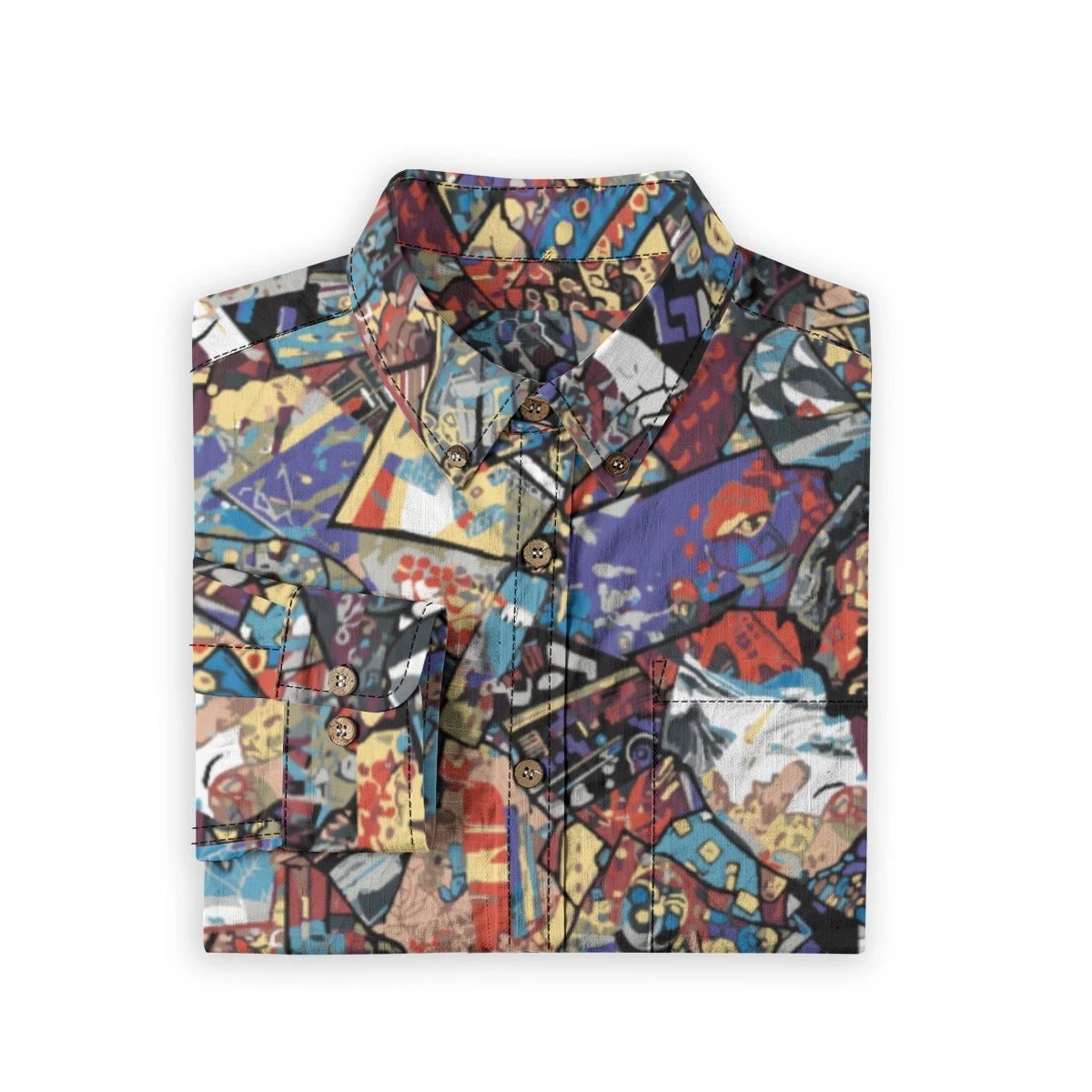 Gatsby's Gear AOP Long Sleeve Button-Up Shirt | Art Deco Maximalist Print Slub Cotton (125gsm, XS–5XL)