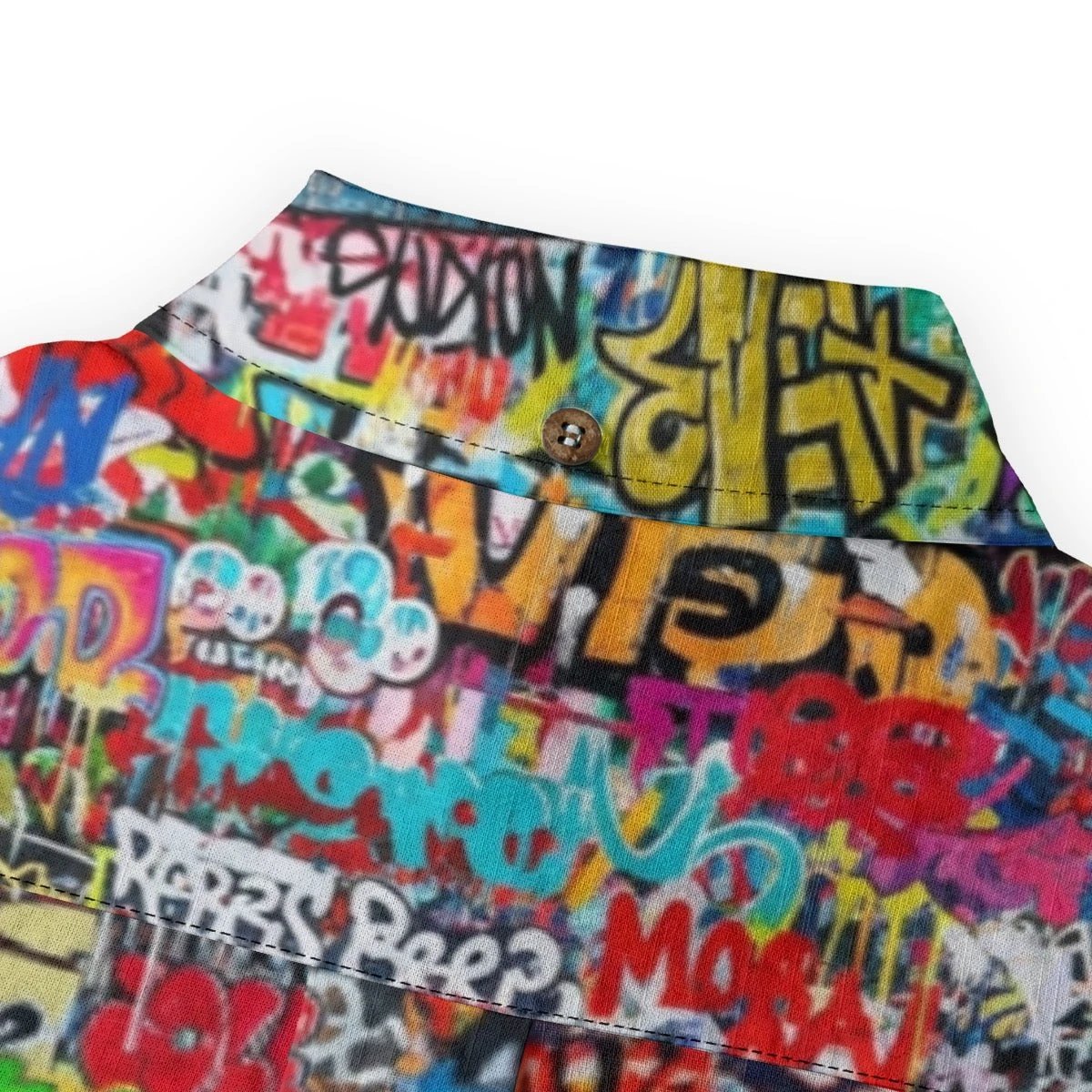 Graffiti Mural AOP Lapel Shirt for Hip-Hop Streetwear Collectors — 125gsm Slub Cotton Long Sleeve, Full-Bleed Urban Art Workwear