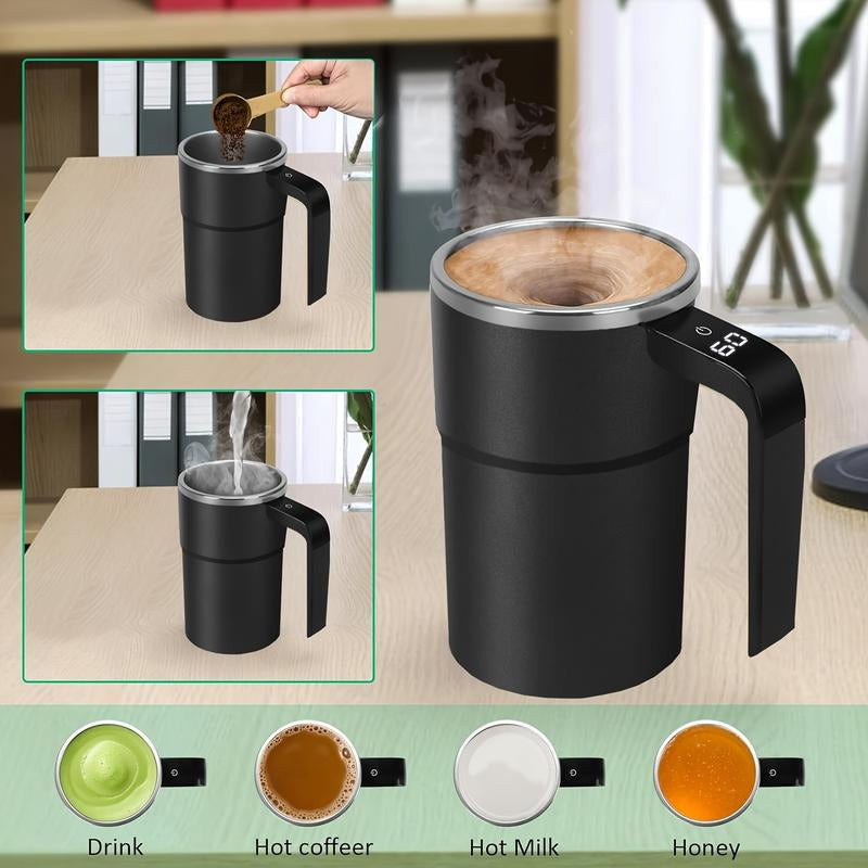 Stainless Steel Self-Stirring Coffee Cup with Lid & Self-Heating Function