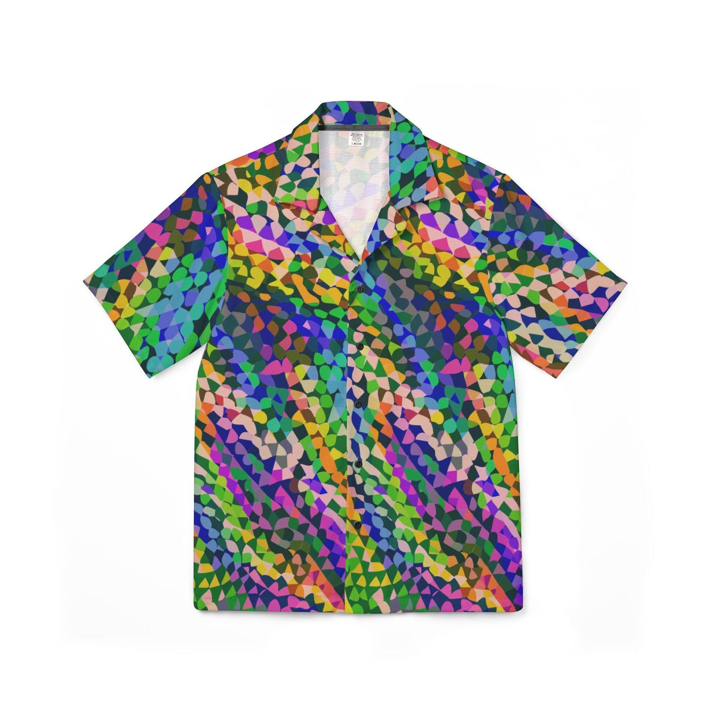 Pointillist Prism Hawaiian Camp Shirt — Rainbow Dot-Scale Gradient AOP Button-Up for Summer Main Characters