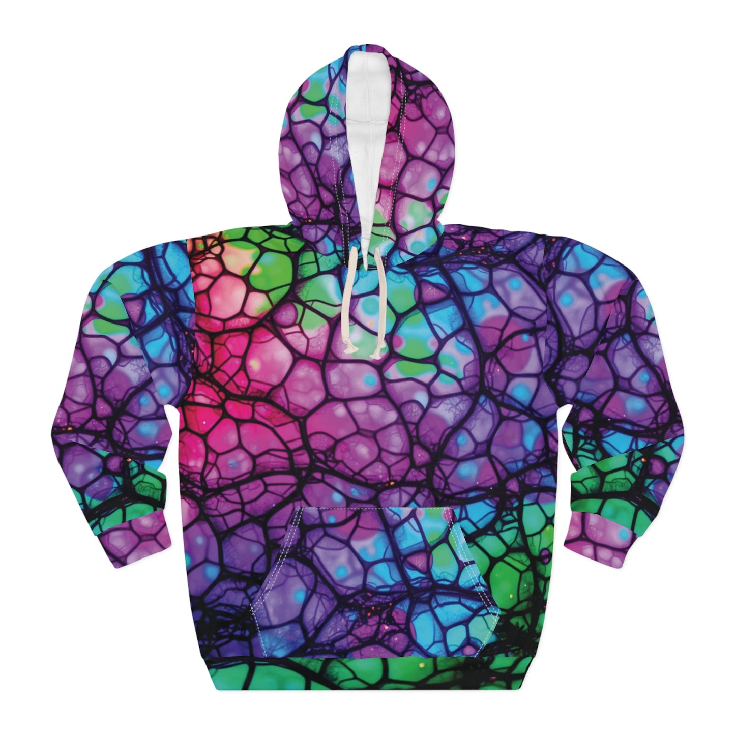 Plurrple AOP Pullover Hoodie – Bioluminescent Neural Web Streetwear