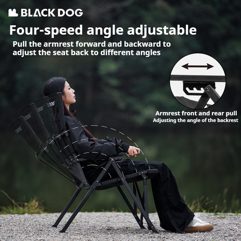 BLACKDOG High Back Folding Recliner Portable Lounger Chair High Backrest Load Bearing 120kg Carbon Steel Wood Armchair 4 Adjustable Camping Seat