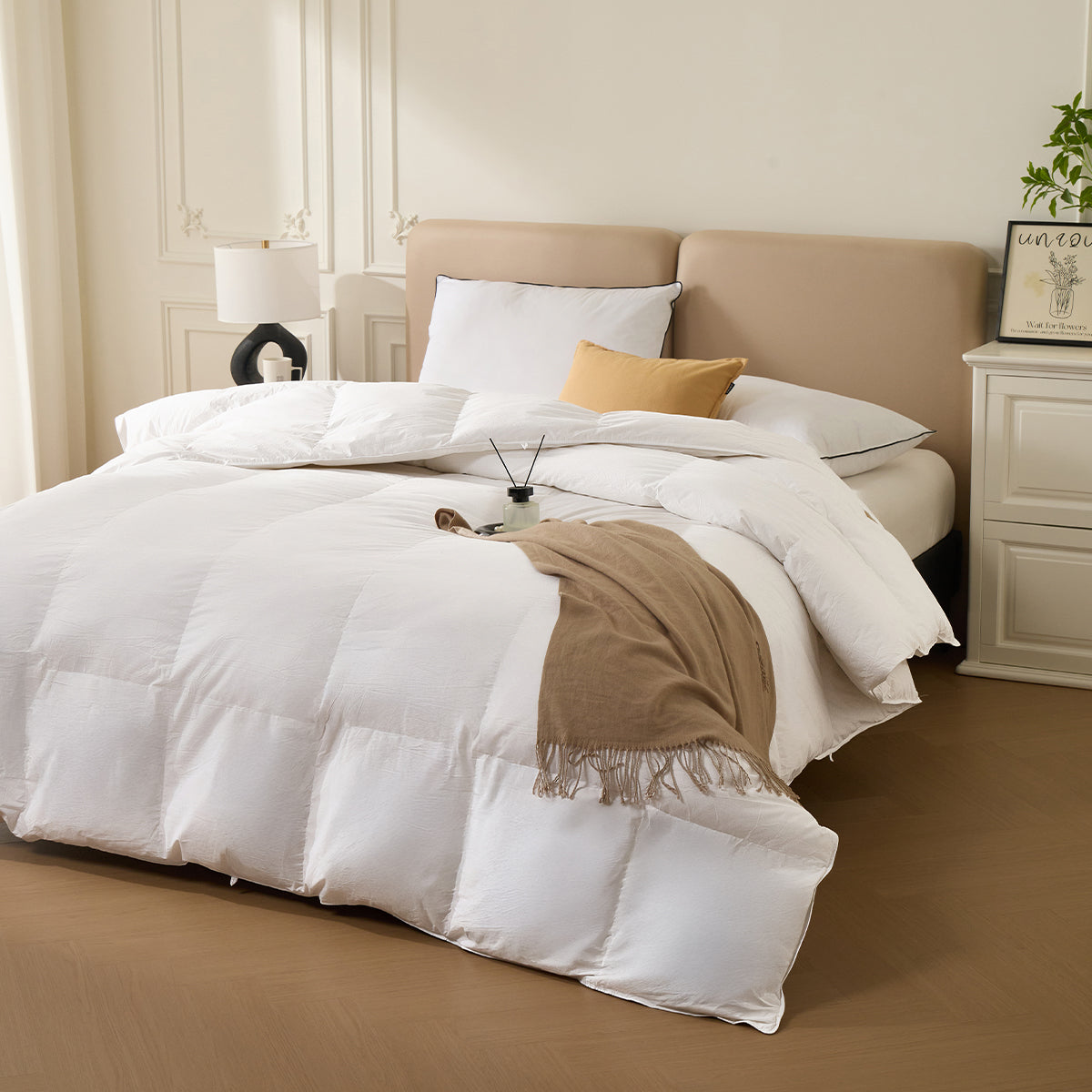 100% Organic Cotton Fluffy Light Weight Down Comforter Queen White- PRO