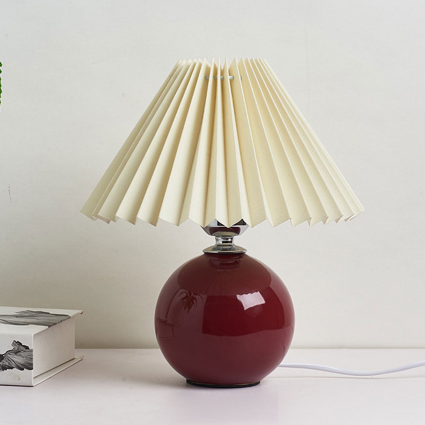 Nordic Ceramic Table Lamp With Pleated Fabric Shade